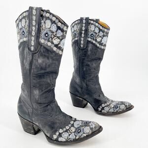 Old Gringo Black Gayla Distressed Floral Embroidered Western Cowgirl Boot size 8